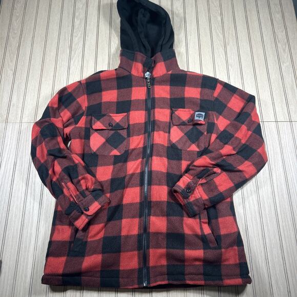 Men’s Sherpa Lined Red Plaid Jacket Zip Hoodie Buffalo Outdoors XL - Picture 1 of 10